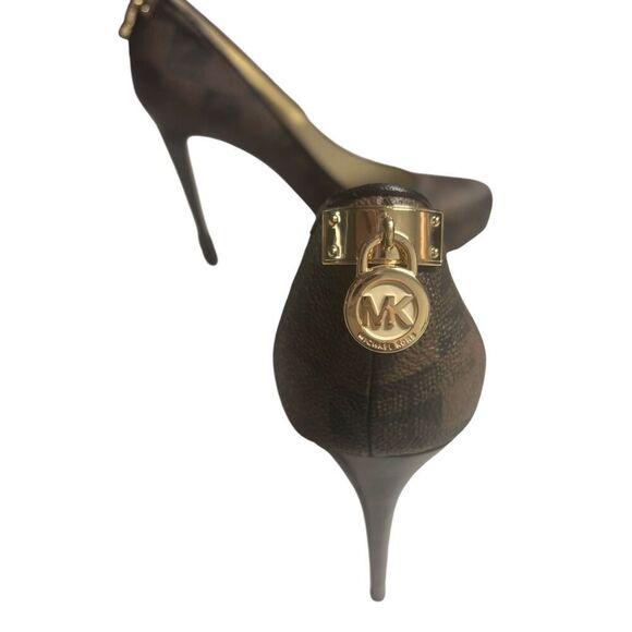 Michael Kors Monogram MK High Heel Shoe Pump Brown Womens Size US 8.5 M - Picture 7 of 10